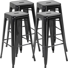 HOMCOM Zestaw 4 Stołków Barowych z Metalu, Do Użytku Wewnętrznego i Zewnętrznego, Składana Konstrukcja, Czarny