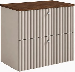 Szafka łazienkowa wisząca z blatem 60, kaszmir + blat dąb orzech, uchwyty w trzech kolorach, 60 x 44,4 x 58,6 cm