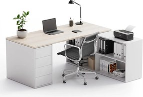 Biurko z przestrzenią do przechowywania BLOCK B04, 180x160 cm, biały/dąb naturalny