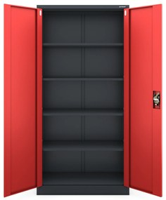 Biurowa szafa metalowa na akta JAN, 900 x 1850 x 400 mm, antracytowo-czerwona