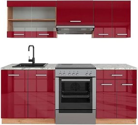 Aneks kuchenny czerwony wysoki połysk/złoty dąb 200x60x81.6 r-line
