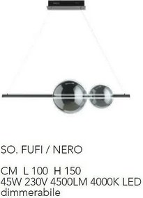 Ondaluce Fufi 45W ściemnialna lampa wisząca LED z metalu i dmuchanego szkła, 3000K, kolor czarny