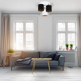 Lampa sufitowa biała trzypunktowa z czarno-białymi abażurami C-3030WE-