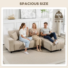 HOMCOM Narożnik w kształcie L z elastycznym szezlongiem, 3-osobowa sofa z 2 poduszkami, stalowy stelaż, do salonu, beżowy