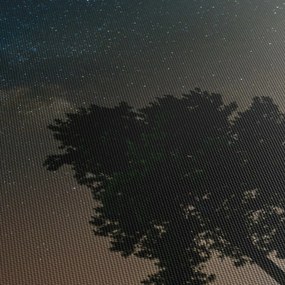 Obraz nocnego nieba z drzewami (z zegarem) (90x30 cm)