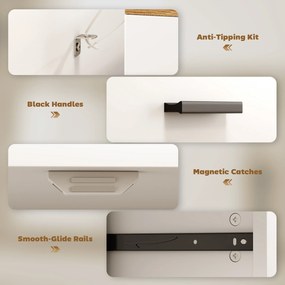 HOMCOM Komoda z miejscem do przechowywania, komoda z 2 szufladami, regulowana półka, do kuchni, salonu, przedpokoju, naturalne drewno, biały