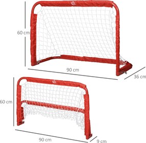 HOMCOM Zestaw 2 Mini Bramki Piłkarskie Siatka Czerwona Składane Stal 90x36x60cm | Aosom PL