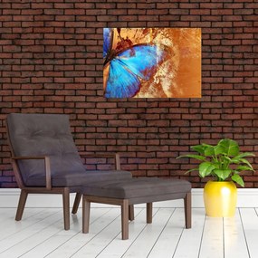 Obraz na szkle - Niebieski motyl (70x50 cm)