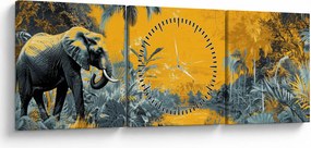 Obraz - Słoń w naturze (z zegarem) (90x30 cm)
