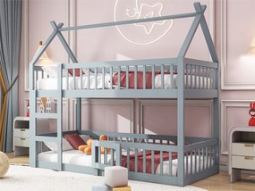 Łóżko piętrowe 90x200cm - z litego drewna - z drabinką - Szare