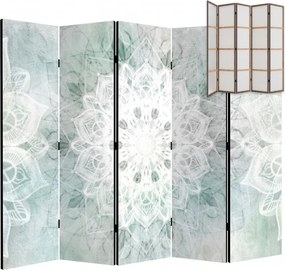 Parawan pokojowy 5-częściowy 225x172 Jednostronny dekoracyjny boho zen Szary Zielona Mandala Zen