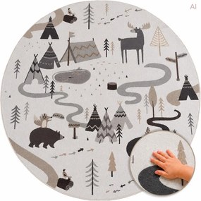 Dywan dziecięcy Coco Tipi Leśna Przygoda kremowy koło 200 cm x 200 cm