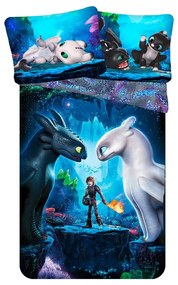 Niebieska bawełniana pościel dziecięca jednoosobowa 140x200 cm How To Train Your Dragon – Jerry Fabrics