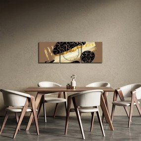 Obraz - Abstrakcja złotobrązowy N⁰3 (z zegarem) (90x30 cm)