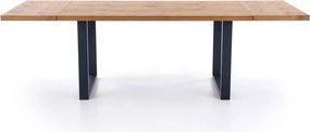 Nowoczesny rozkładany stół Perezo 160-250x90 cm, blat z okleiny naturalnej w kolorze dąb i metalowe czarne nogi w stylu loftowym