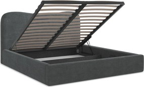 Ciemnoszare tapicerowane łóżko dwuosobowe ze schowkiem ze stelażem 140x200 cm Kahai – Makamii