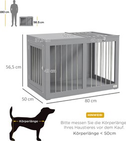 PawHut Buda dla psa, Klatka dla psa, Transportowa klatka dla psów, 2 drzwi, zamykane na klucz, Kratki ze stali, 80 cm x 50 cm x 56,5 cm, Szary