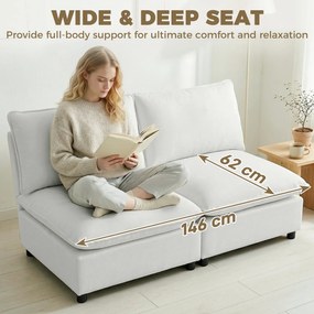 HOMCOM 2-osobowa sofa, 146 cm modułowa sofa z ekoskóry z szerokim i głębokim siedziskiem, grubymi poduszkami, łatwy montaż, Szara | Aosom PL