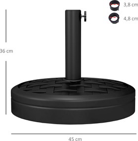 Outsunny Podstawa parasola ogrodowego betonowa 18 kg, okrągły stojak na parasol o średnicy masztu 32/38/48mm, czarny | Aosom PL