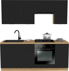 Zestaw Mebli Kuchennych MODERN 200 cm Czarny Ryflowany Loftowy