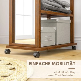 HOMCOM Lusterko 2w1 Lustrzane Lusterko do Garderoby, 1 Drążek na Ubrania, 3 Półki, 35,8 x 59,8 x 170 cm, Natur