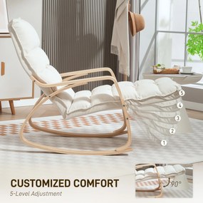 HOMCOM Wyściełany Bujany Fotel, Fotel Relaksacyjny z Podłokietnikami i Stalową Ramą, do Salonu, Sypialni, 67 x 106-123 x 92 cm, Kolor Kremowy | Aosom PL