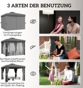 Outsunny Pawilon ok. 3x3 m wodoodporny stabilny odporny na zimę pawilon ogrodowy z podwójnym dachem moskitiera na zamek | Aosom PL