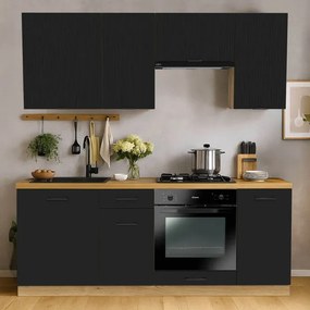 Zestaw Mebli Kuchennych MODERN 200 cm Czarny Ryflowany Loftowy