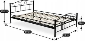 Łóżko Metalowe 140x200 cm ze Stelażem Dwuosobowe GRIFFIN Czarne Loft