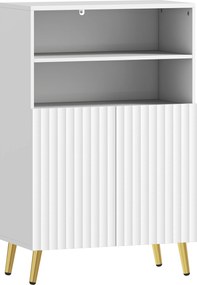 HOMCOM Szafka łazienkowa, komoda do pomieszczeń mieszkalnych, drzwi z cichym domykiem, 2 otwarte półki, MDF, Biały | Aosom PL