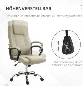 Vinsetto Fotel biurowy z imitacją lnu, regulowana wysokość, funkcja bujania, 5 kółek, Beżowy
