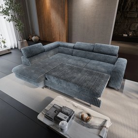 Masseno Narożnik VELISS z funkcją spania i pojemnikiem na pościel Rozkładana sofa do Salonu - Szary, TILIA 85