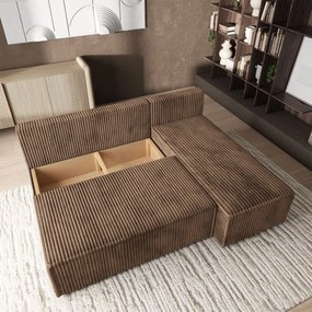 Masseno Narożnik BRISO z funkcją spania i pojemnikiem na pościel Narozniki L, Rozkładana sofa - Beżowy, TILIA 17