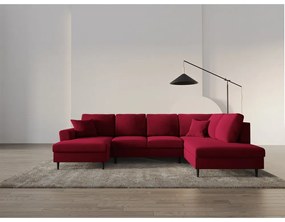 Czerwony aksamitny rozkładany/ze schowkiem narożnik (prawostronny/w kształcie litery U) Kyoto – Cosmopolitan Design