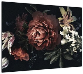 Obraz na szkle - Ciemne kwiaty (70x50 cm)