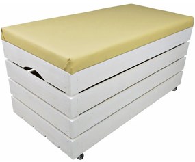 Pufa kufer skrzynia z kółkami drewniana sosnowa siedzisko 80cm malowana biała