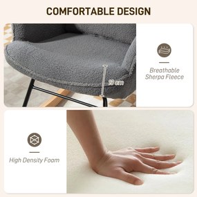 HOMCOM Fotel bujany z podnóżkiem, miękkie pokrycie polarowe, drewniane nogi, poduszka, wysokie oparcie, fotel bujany, ciemnoszary