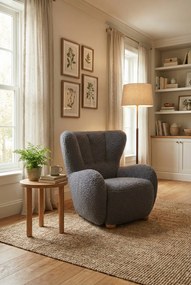 Czarny fotel boucle typu uszak C1-L25