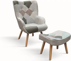 Wielokolorowy materiałowy fotel z podnóżkiem - HAVANA