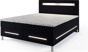 Masseno Łóżko kontynentalne BENZ z podświetleniem LED i pojemnikiem na pościel - Czarny - MADRYT 9100 / 140x200 cm / Biały (Ciepły)