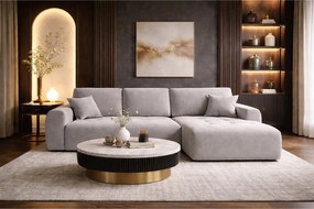 Narożnik w kształcie L z funkcją spania i pojemnikiem Ivo XL, tkanina welurowa Salvador, Szary, Prawy