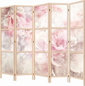 Parawan pokojowy 5-częściowy 225x172 drewniany japoński Jednostronny dekoracyjny romantic shabby chic Piwonie W Bieli