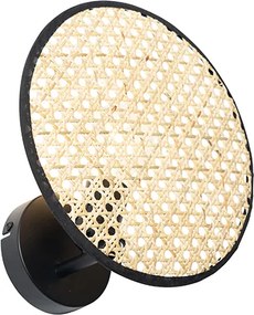 Rustykalna lampa ścienna czarna z rattanu 25 cm - Kata