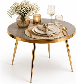 Szklany okrągły stół w stylu glamour szary marmur + złoty M0-R56