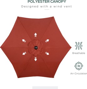 Outsunny Parasol Ø196 cm z funkcją kąta, sześciokątny parasol balkonowy dla plaży balkonu ogrodu, Bordowy