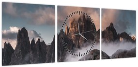 Obraz - Włoskie Dolomity ukryte we mgle (z zegarem) (90x30 cm)