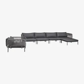 4-częściowa Modułowa Sofa Ogrodowa Z 2 Narożnikami, Pufą I Fotelem Roubly Grafitowa Szarość - Sklum