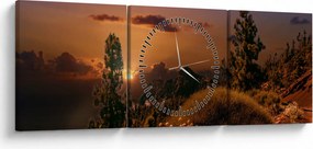 Obraz natury z zachodem słońca (z zegarem) (90x30 cm)