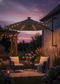 Okrągły parasol ścienny z oświetleniem LED antracyt H7-N90