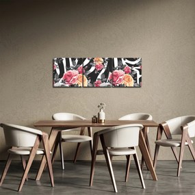 Obraz kwitnących róż (z zegarem) (90x30 cm)